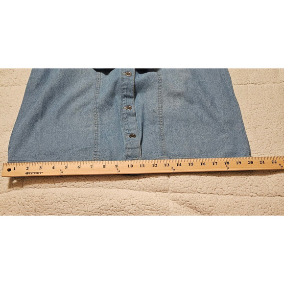 NWT Women Sz Small Given Kale Blue Light denim jean dress metal rhineston belted - Picture 7 of 11